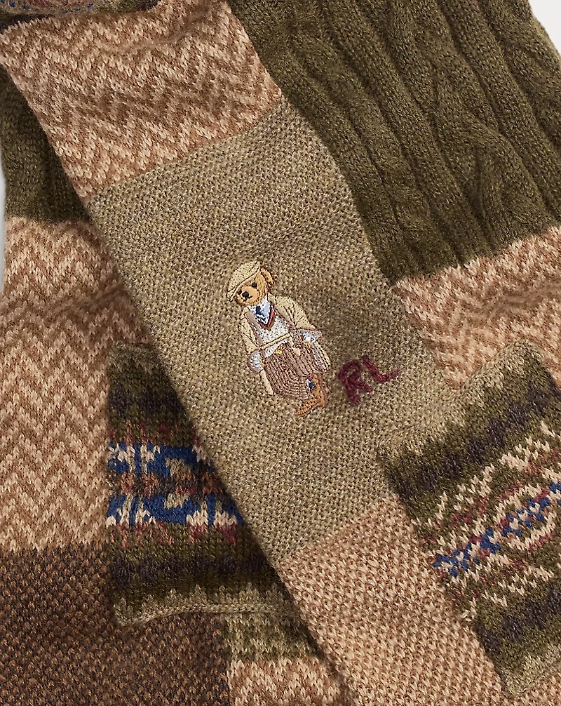 Polo Bear Patchwork Wool-Blend Scarf