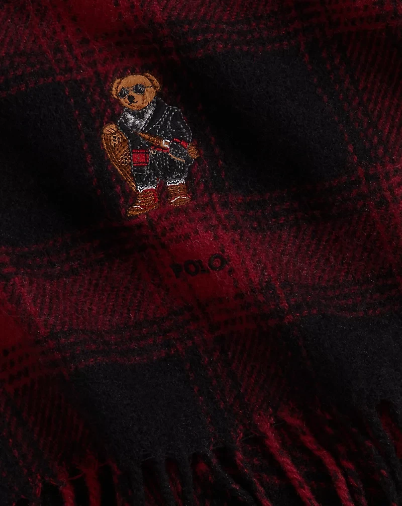 Polo Bear Plaid Wool Scarf