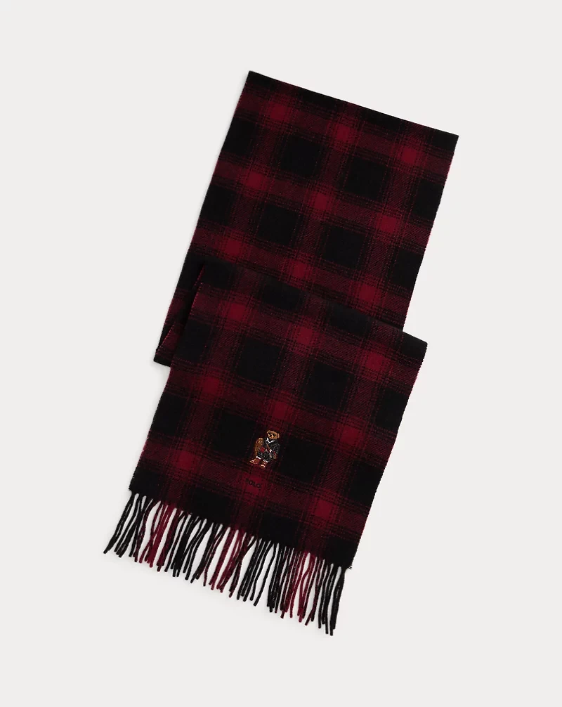 Polo Bear Plaid Wool Scarf