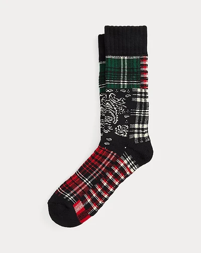 Polo Bear Patchwork Plaid Crew Socks