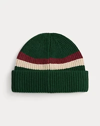 Embroidered Rib-Knit Wool Beanie