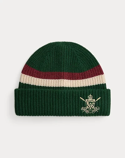 Embroidered Rib-Knit Wool Beanie