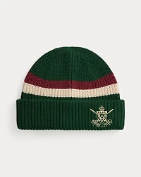 Embroidered Rib-Knit Wool Beanie