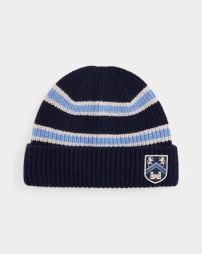Shield-Patch Rib-Knit Wool Beanie