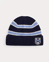 Shield-Patch Rib-Knit Wool Beanie