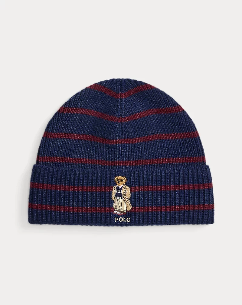 Polo Bear Striped Rib-Knit Beanie