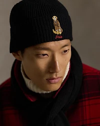 Dog-Embroidered Rib-Knit Beanie