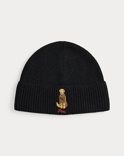 Dog-Embroidered Rib-Knit Beanie