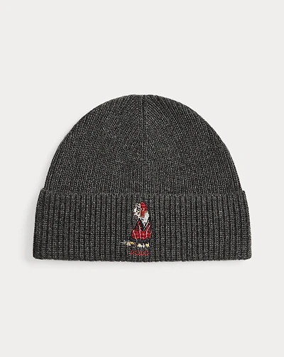Dog-Embroidered Rib-Knit Beanie