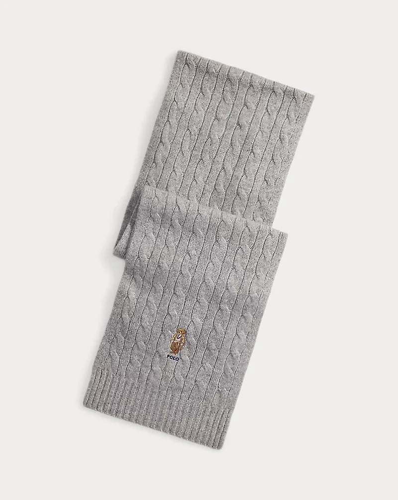 Polo Bear Cable-Knit Wool-Cashmere Scarf