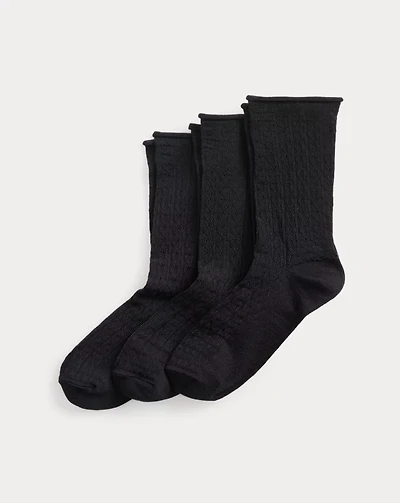 Cable-Knit Roll-Top Sock 3-Pack