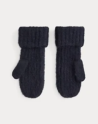 Leather-Trim Rib-Knit Wool-Blend Mittens