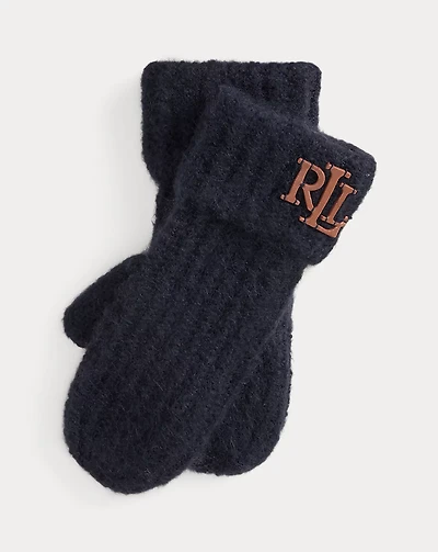 Leather-Trim Rib-Knit Wool-Blend Mittens