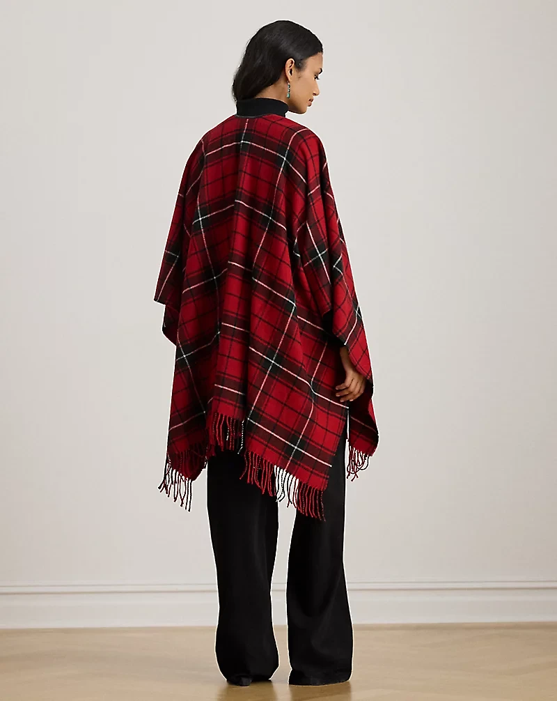 Plaid Faux-Leather-Trim Ruana