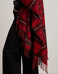 Plaid Faux-Leather-Trim Ruana