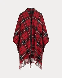 Plaid Faux-Leather-Trim Ruana