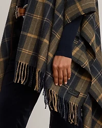 Plaid Faux-Leather-Trim Ruana