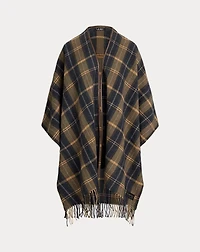 Plaid Faux-Leather-Trim Ruana
