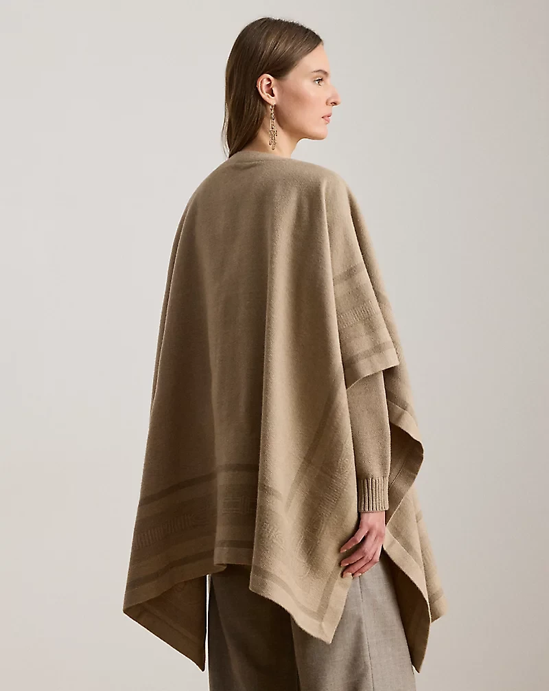 Buckle-Trim Belting-Motif Jacquard Ruana
