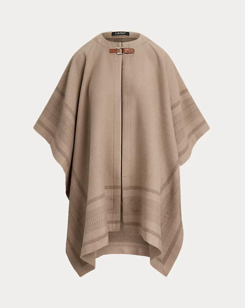 Buckle-Trim Belting-Motif Jacquard Ruana