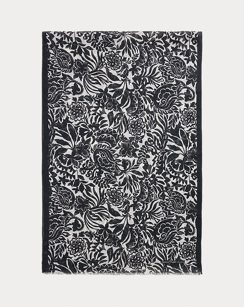 Floral Linen-Cotton Wrap Scarf