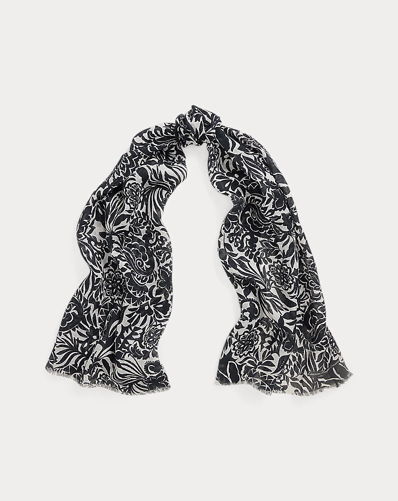 Floral Linen-Cotton Wrap Scarf
