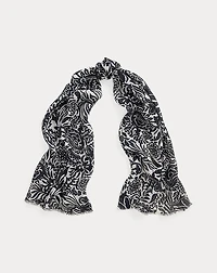 Floral Linen-Cotton Wrap Scarf