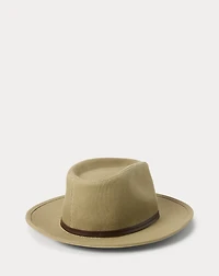 Leather-Trim Cotton Canvas Fedora