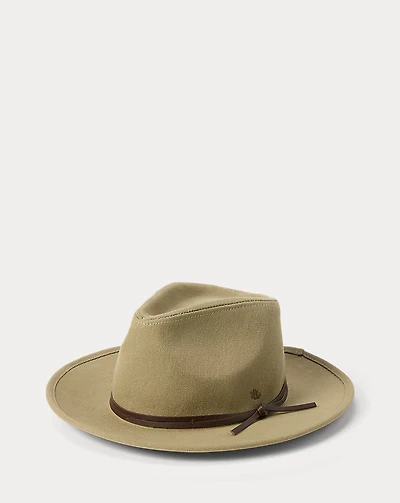 Leather-Trim Cotton Canvas Fedora
