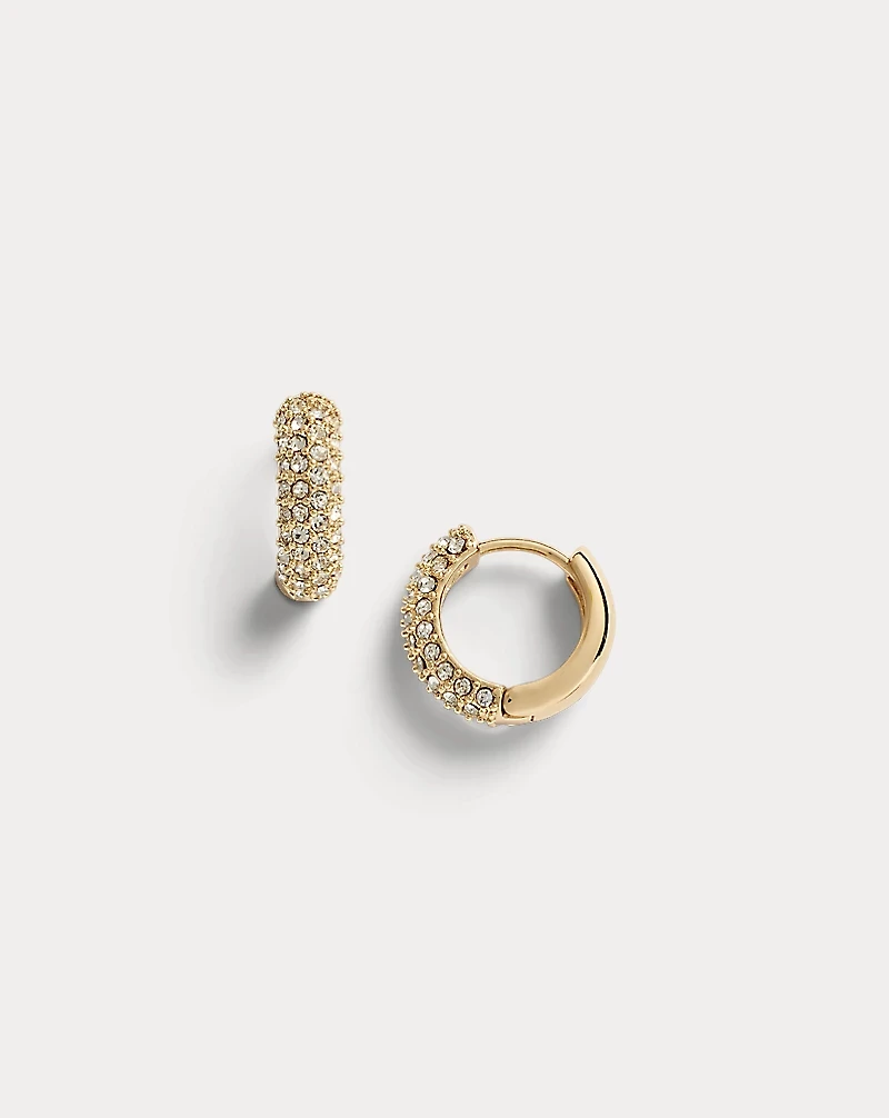 Gold-Plated-Brass Pavé Huggie Earrings