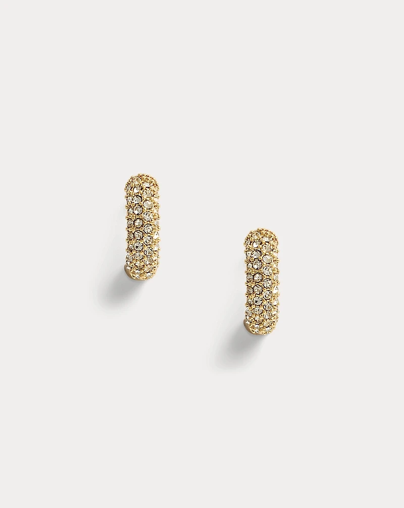 Gold-Plated-Brass Pavé Huggie Earrings