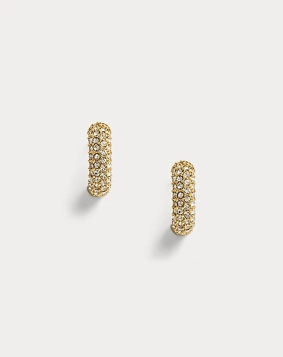 Gold-Plated-Brass Pavé Huggie Earrings