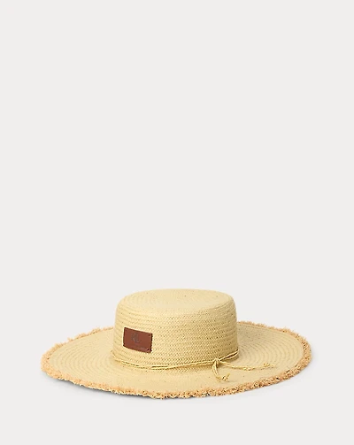 Leather-Trim Straw & Raffia Sun Hat