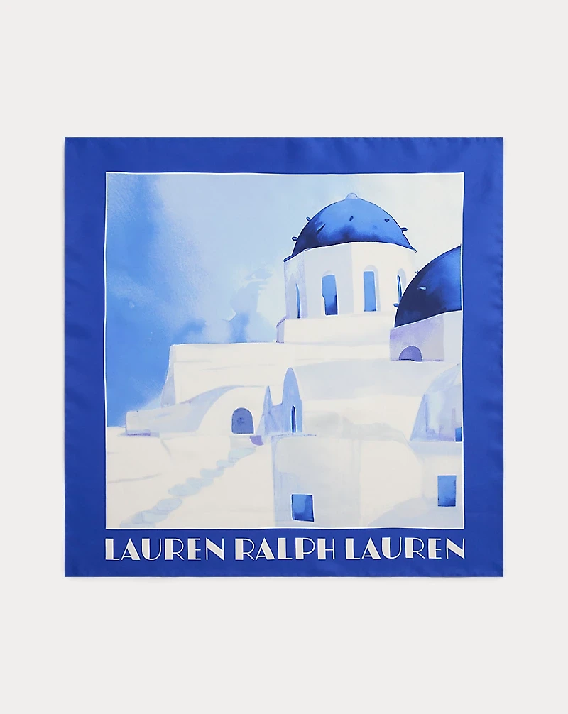 Landscape-Print Silk Square Scarf