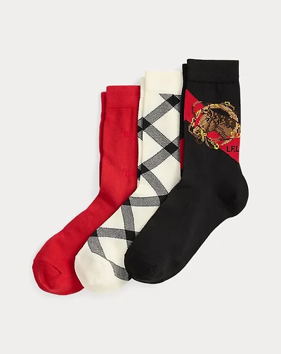 Patterned Cotton-Blend Crew Sock 3-Pack