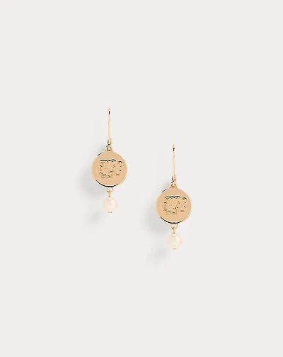 Gold-Plated Logo & Faux-Pearl Earrings
