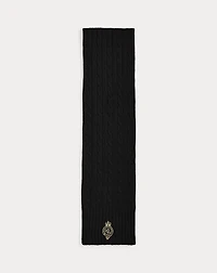 Crest-Patch Cable-Knit Scarf