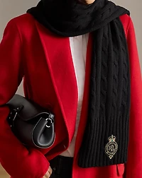 Crest-Patch Cable-Knit Scarf