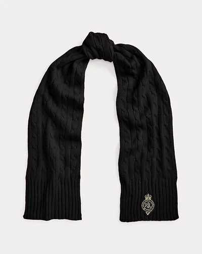 Crest-Patch Cable-Knit Scarf