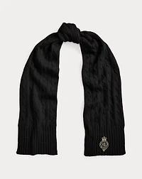 Crest-Patch Cable-Knit Scarf