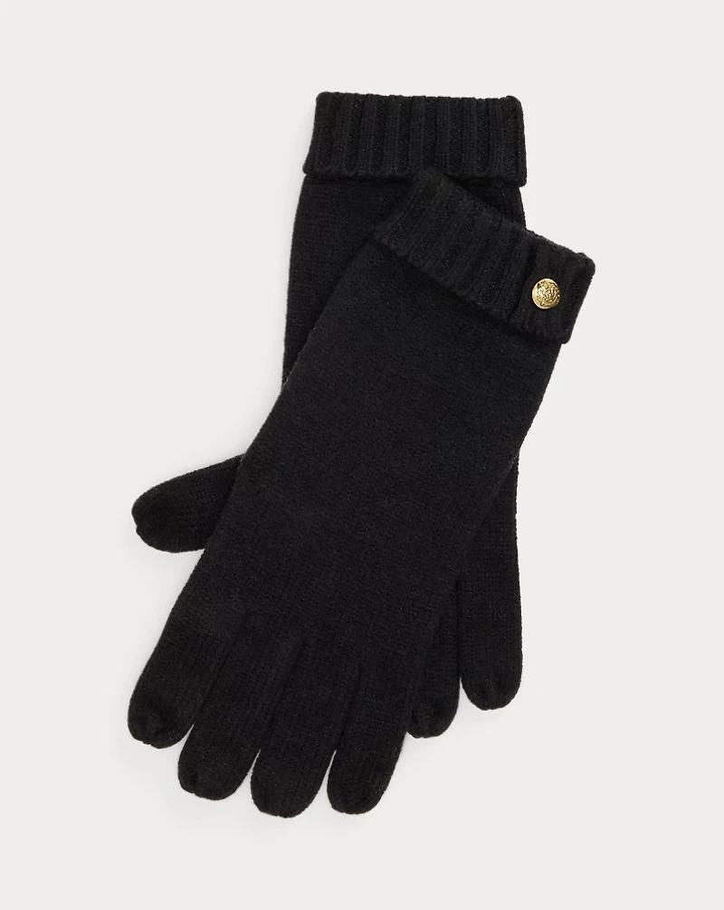 Crest-Button-Trim Knit Gloves