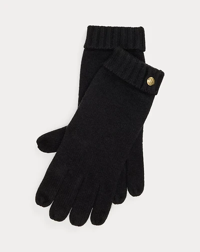 Crest-Button-Trim Knit Gloves