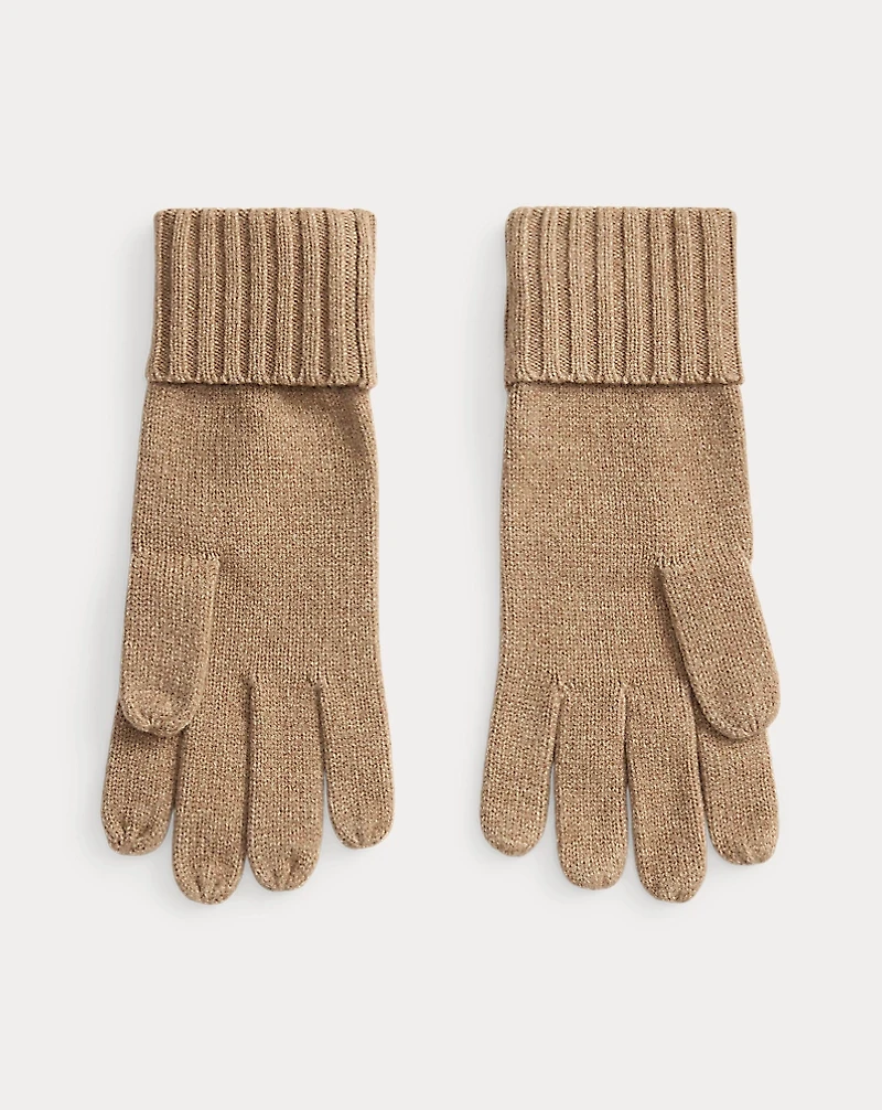 Crest-Button-Trim Knit Gloves