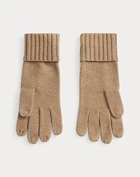 Crest-Button-Trim Knit Gloves
