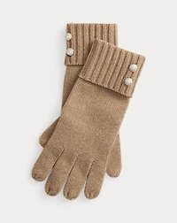 Crest-Button-Trim Knit Gloves