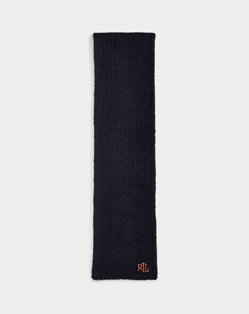 Leather-Trim Rib-Knit Scarf