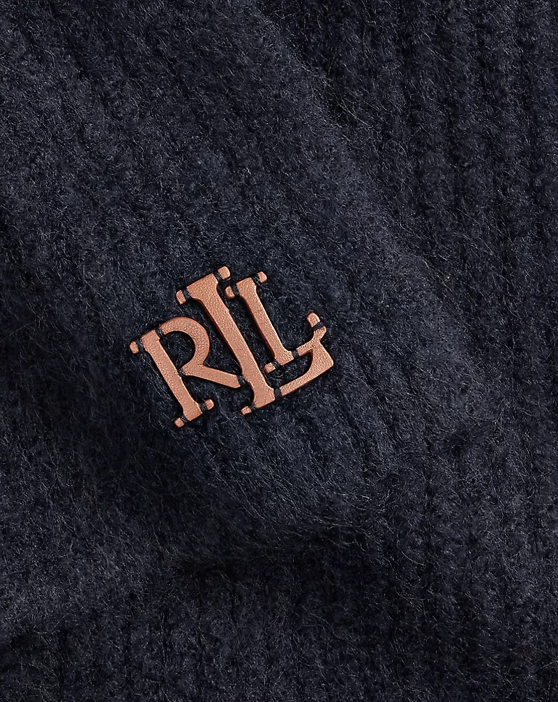 Leather-Trim Rib-Knit Scarf
