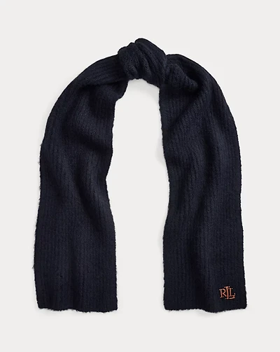 Leather-Trim Rib-Knit Scarf