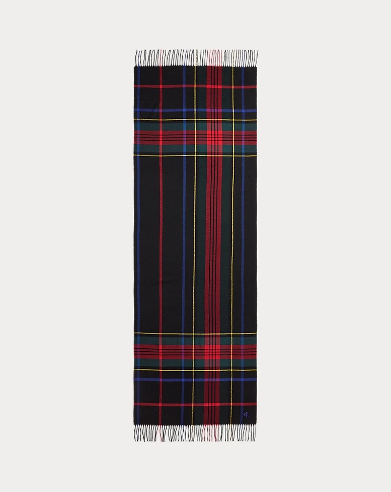 Plaid Fringe-Trim Scarf