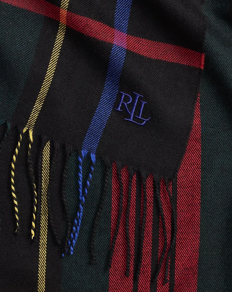 Plaid Fringe-Trim Scarf